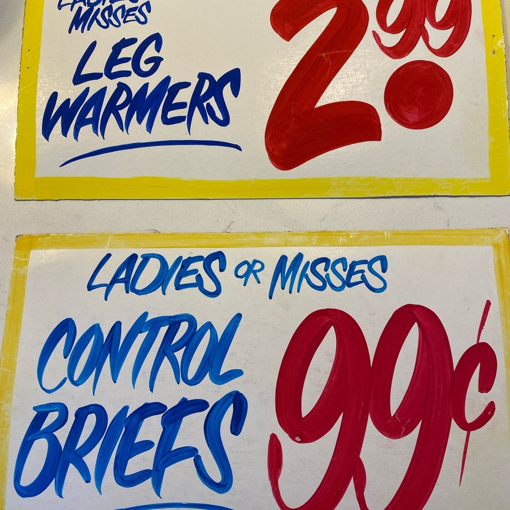 Ladies Leg Warmers and Control Briefs Sign